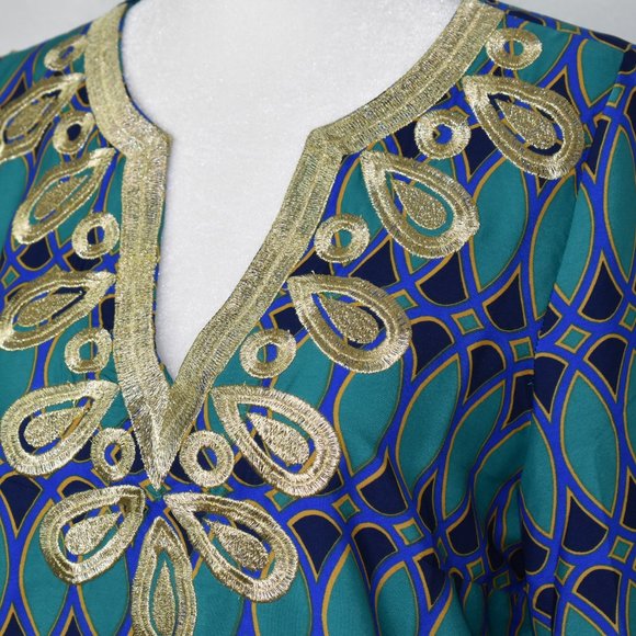 Mud Pie Women's Embroidered Tunic Size Small Flare Sleeve Cover Up Blouse Teal - Picture 4 of 13